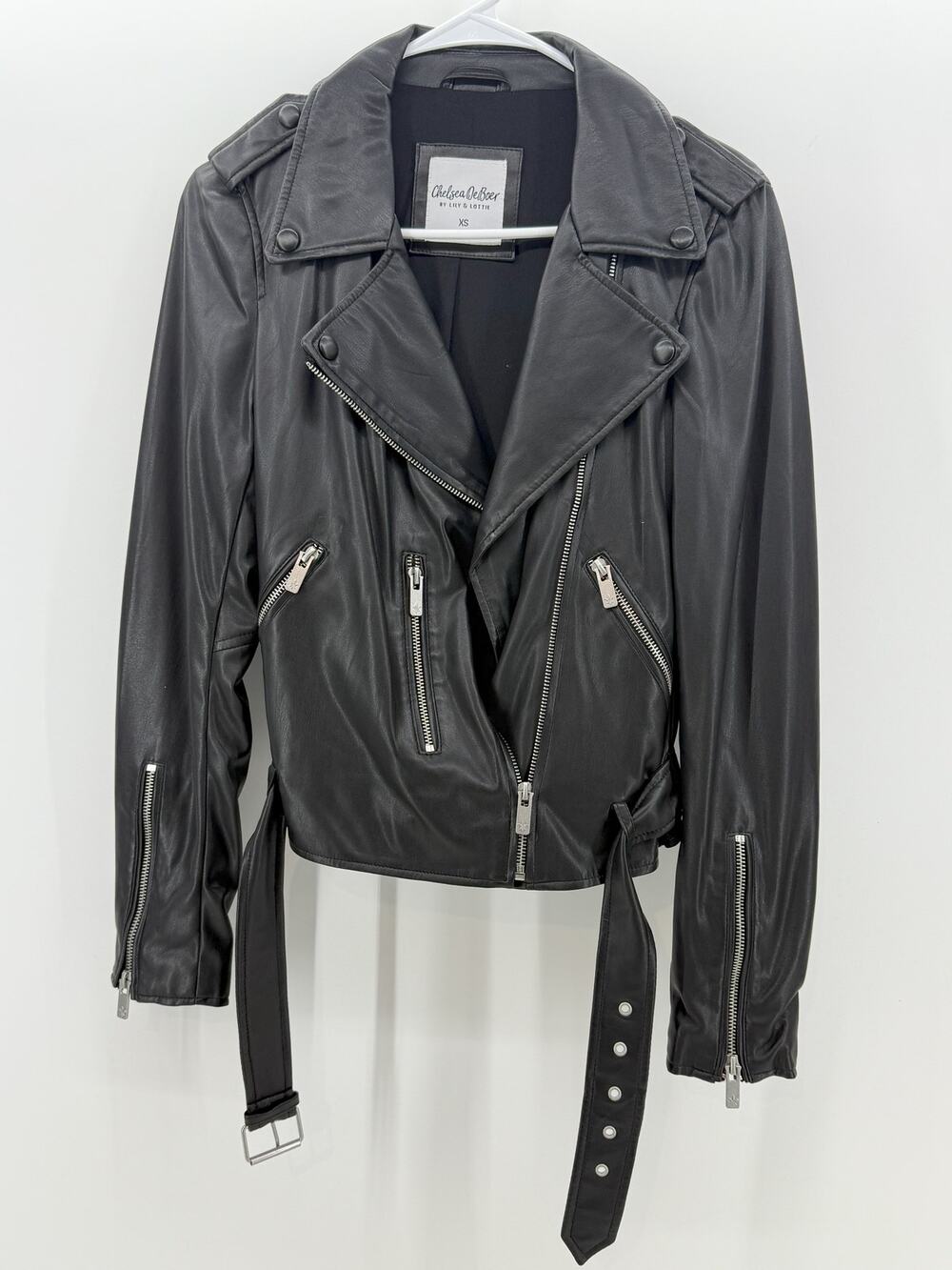 Womens Black Faux Leather Moto Jacket XS